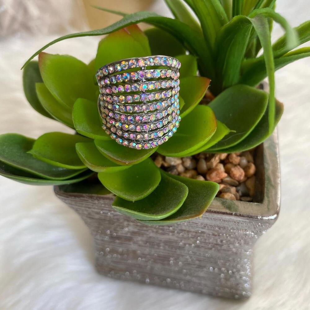 Rhinestone Multi-Row Statement Ring 9 - image 2